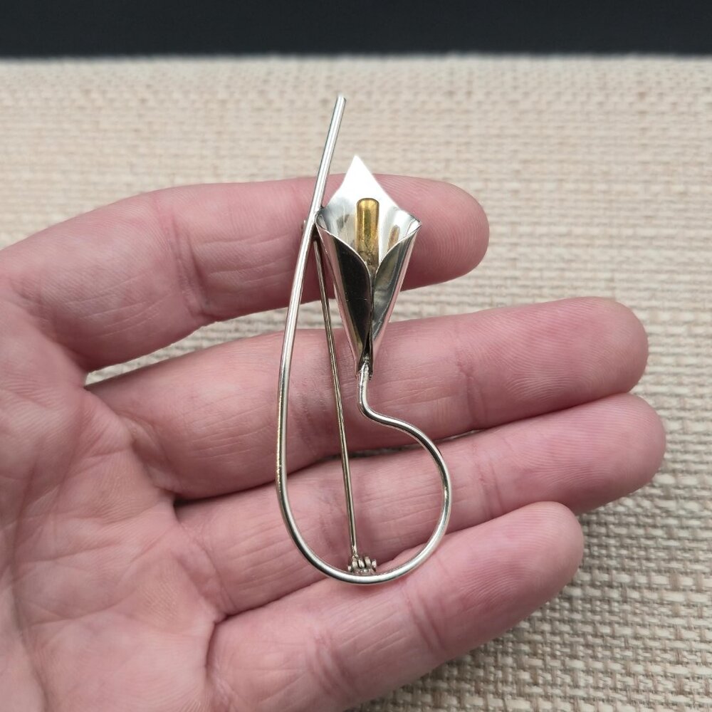 Sterling Silver Calla Lily Flower Pin Brooch B990 - Picture 2 of 7